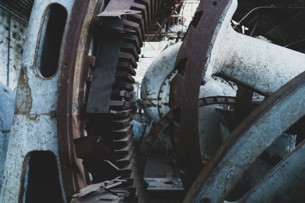 Close-up of worn industrial gears