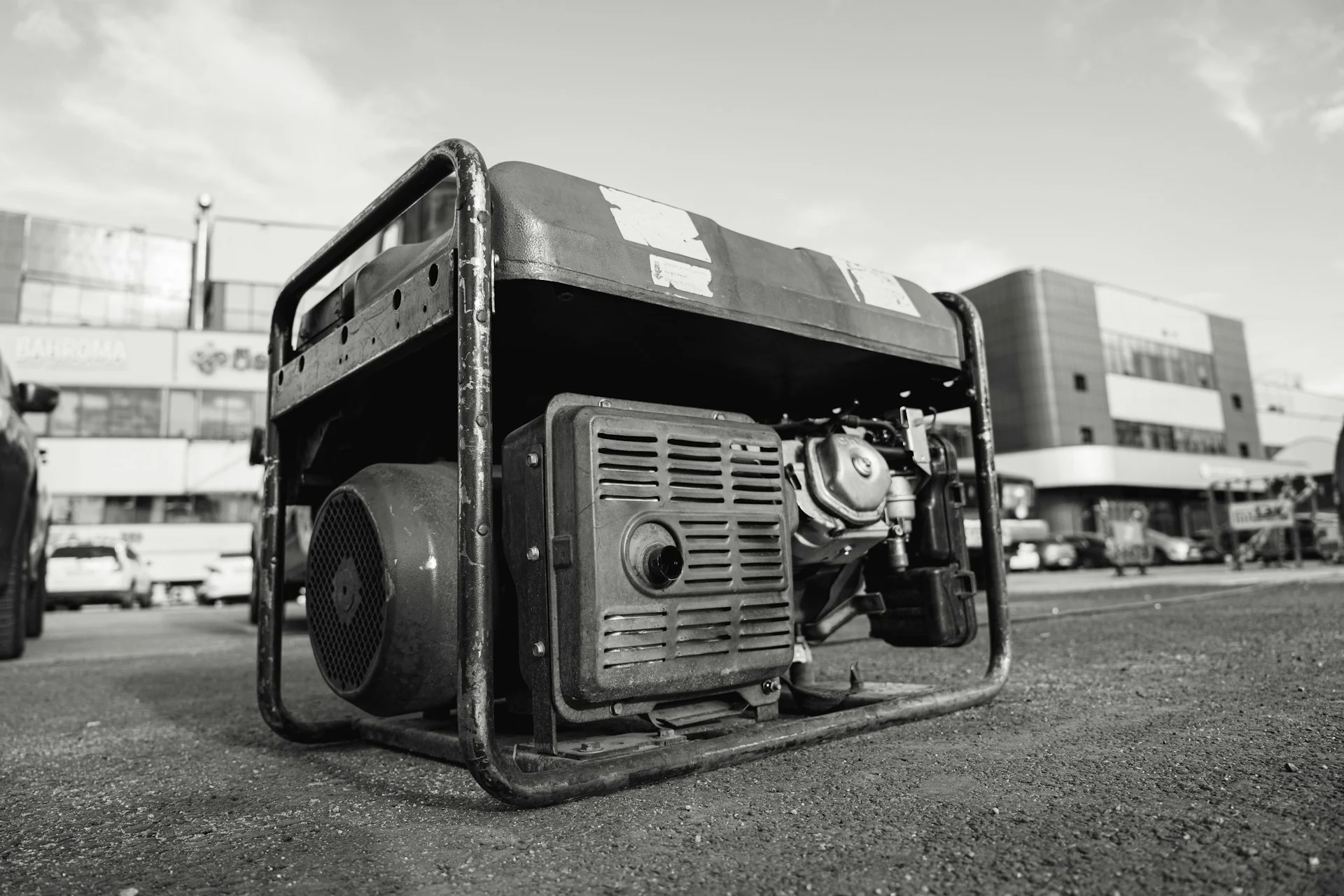 Portable diesel generator being loaded for repair